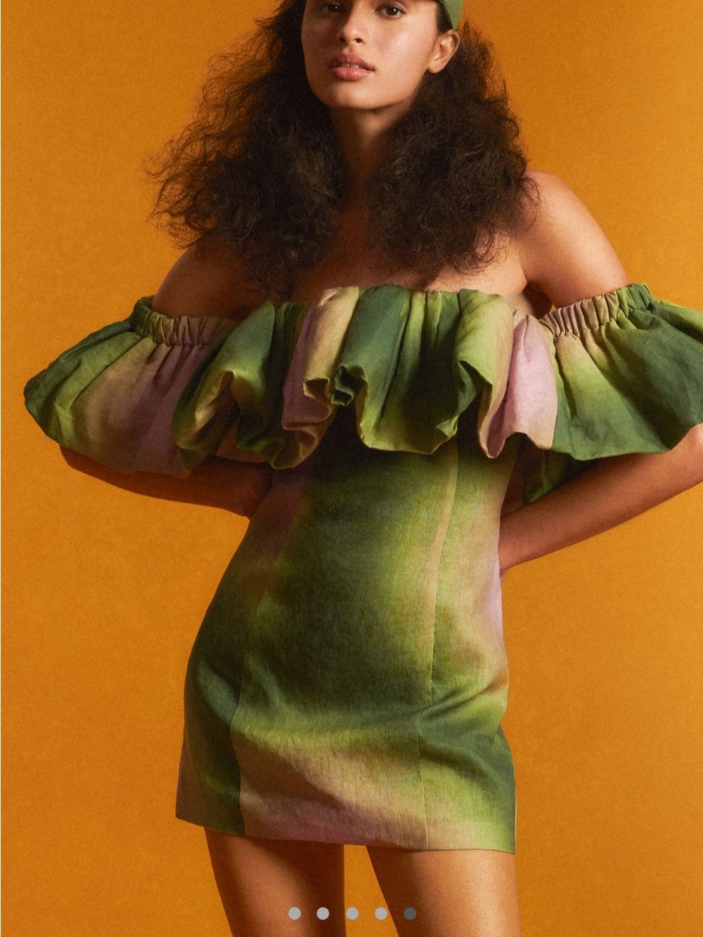 Anthropology Green and Pink Off-Shoulder Ruffle Mini Dress - Picture 3 of 3